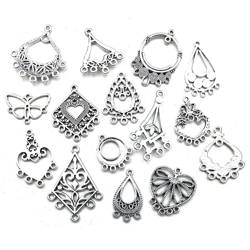 Youdiyla 60 Vintage Hoop Earring Charms Collection, Antique Silver Tone, Large Filigree Chandelier Connector Metal Pendant Craft Supplies Findings for Vintage Hoop Earring Making (HM268) - Image 5